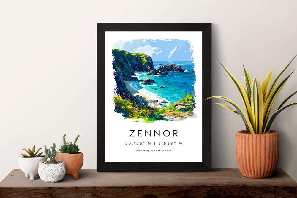 Zennor Watercolor Poster Zennor Cornwall Travel Print Wall Art Zennor Home Decor Zennor Gift Art Lovers UK Coastal Village