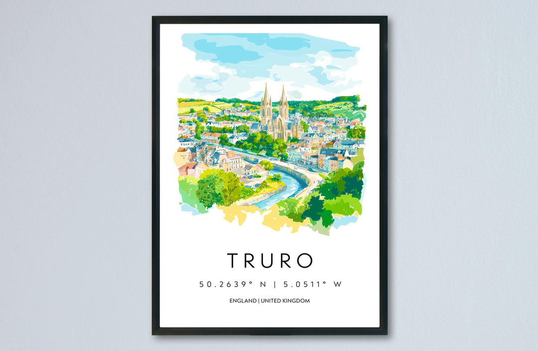 Truro Watercolor Poster Truro Cornwall Travel Print Wall Art Truro Home Decor Truro Gift Art Lovers UK Cathedral City