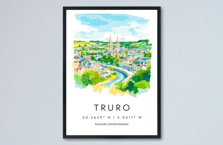 Truro Watercolor Poster Truro Cornwall Travel Print Wall Art Truro Home Decor Truro Gift Art Lovers UK Cathedral City