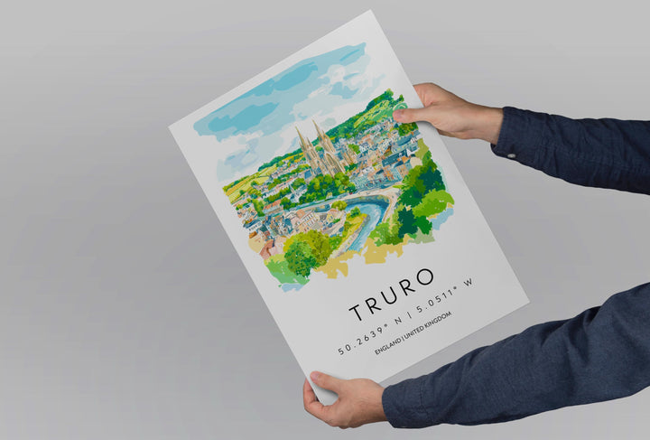 Truro Watercolor Poster Truro Cornwall Travel Print Wall Art Truro Home Decor Truro Gift Art Lovers UK Cathedral City