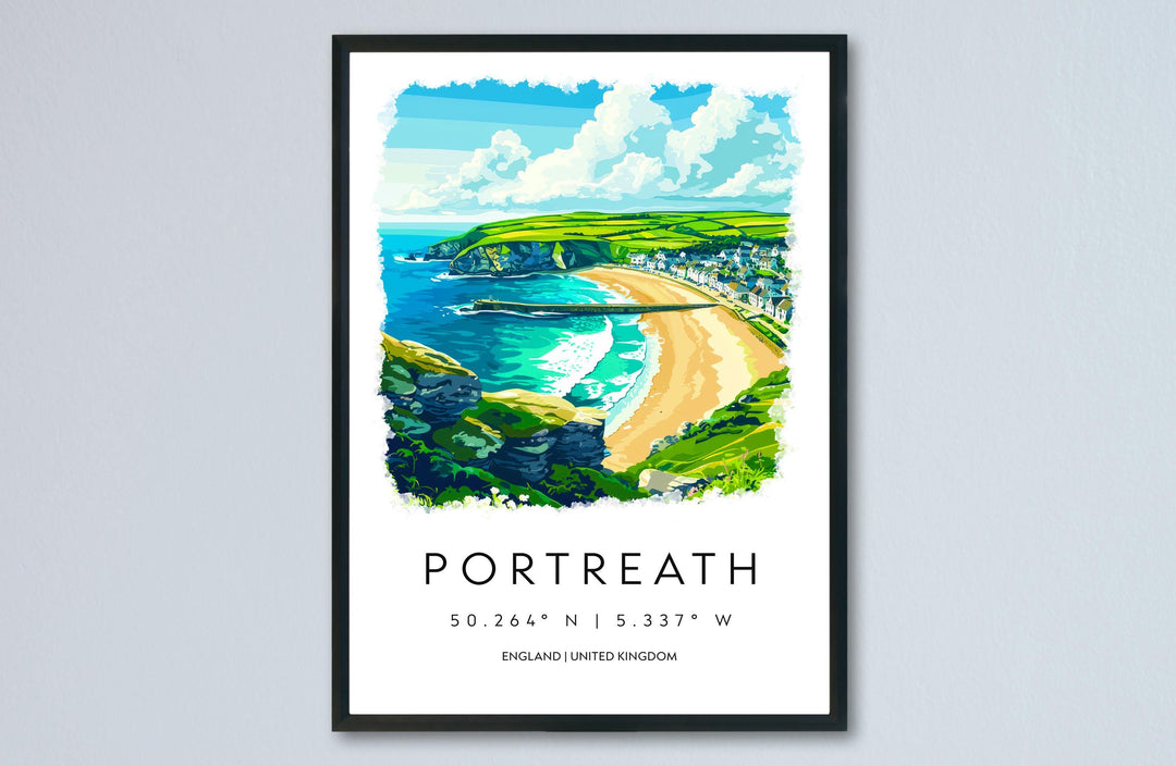Portreath Watercolor Poster Portreath Cornwall Travel Print Wall Art Portreath Home Decor Portreath Gift Art Lovers UK Beach