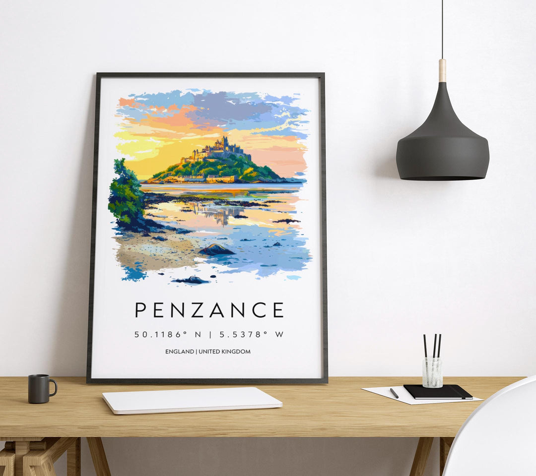 Penzance Watercolor Poster Penzance Cornwall Travel Print Wall Art Penzance Home Decor Penzance Gift Art Lovers UK Coastal Town