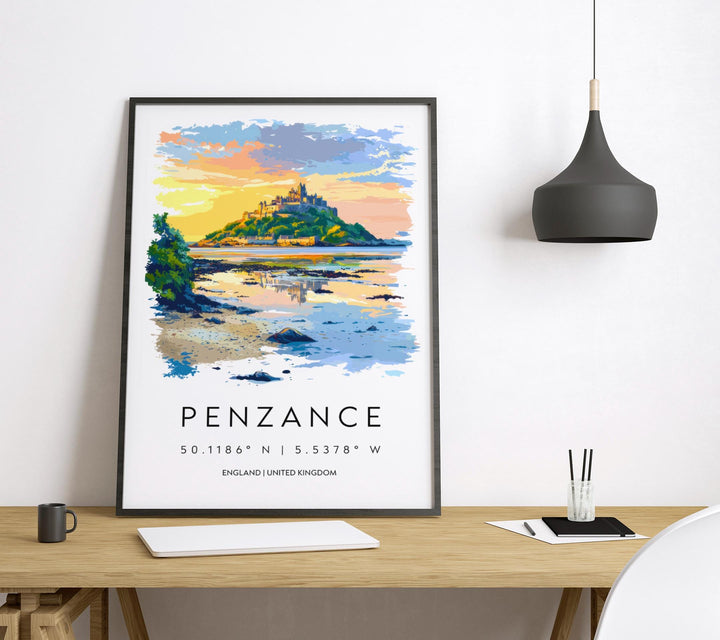 Penzance Watercolor Poster Penzance Cornwall Travel Print Wall Art Penzance Home Decor Penzance Gift Art Lovers UK Coastal Town