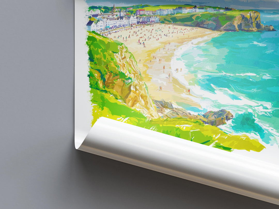 Newquay Watercolor Poster Newquay Cornwall Travel Print Wall Art Newquay Home Decor Newquay Gift Art Lovers UK Surf Beach