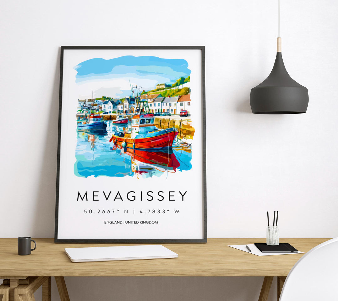 Mevagissey Watercolor Poster Mevagissey Cornwall Travel Print Wall Art Mevagissey Home Decor Mevagissey Gift Art Lovers UK Fishing Village