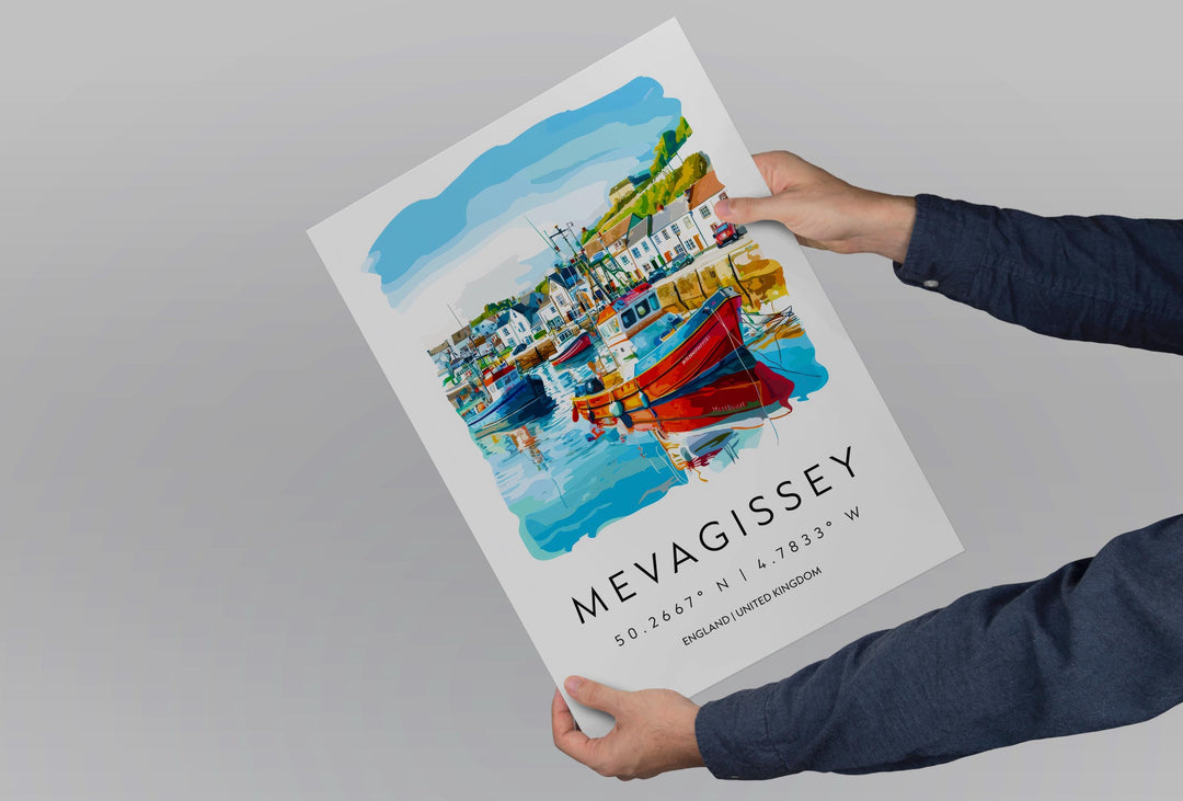 Mevagissey Watercolor Poster Mevagissey Cornwall Travel Print Wall Art Mevagissey Home Decor Mevagissey Gift Art Lovers UK Fishing Village