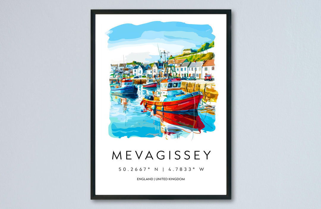 Mevagissey Watercolor Poster Mevagissey Cornwall Travel Print Wall Art Mevagissey Home Decor Mevagissey Gift Art Lovers UK Fishing Village