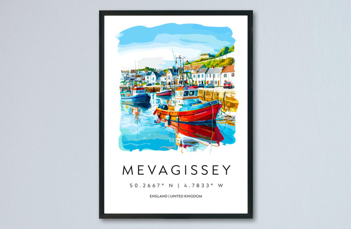 Mevagissey Watercolor Poster Mevagissey Cornwall Travel Print Wall Art Mevagissey Home Decor Mevagissey Gift Art Lovers UK Fishing Village