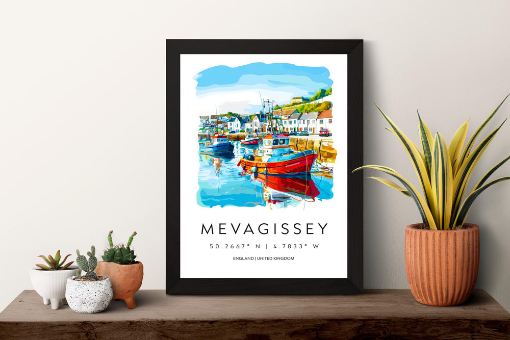 Mevagissey Watercolor Poster Mevagissey Cornwall Travel Print Wall Art Mevagissey Home Decor Mevagissey Gift Art Lovers UK Fishing Village