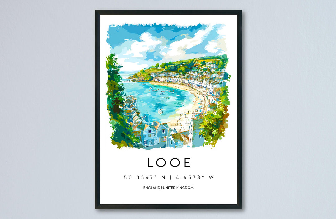 Looe Watercolor Poster Looe Cornwall Travel Print Wall Art Looe Home Decor Looe Gift Art Lovers UK Fishing Town
