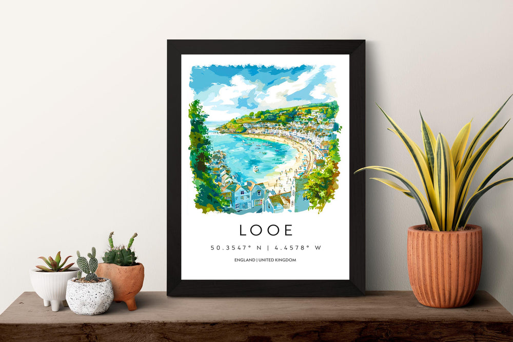 Looe Watercolor Poster Looe Cornwall Travel Print Wall Art Looe Home Decor Looe Gift Art Lovers UK Fishing Town