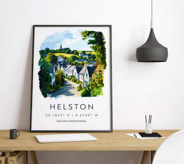 Helston Watercolor Poster Helston Cornwall Travel Print Wall Art Helston Home Decor Helston Gift Art Lovers UK