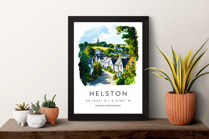 Helston Watercolor Poster Helston Cornwall Travel Print Wall Art Helston Home Decor Helston Gift Art Lovers UK