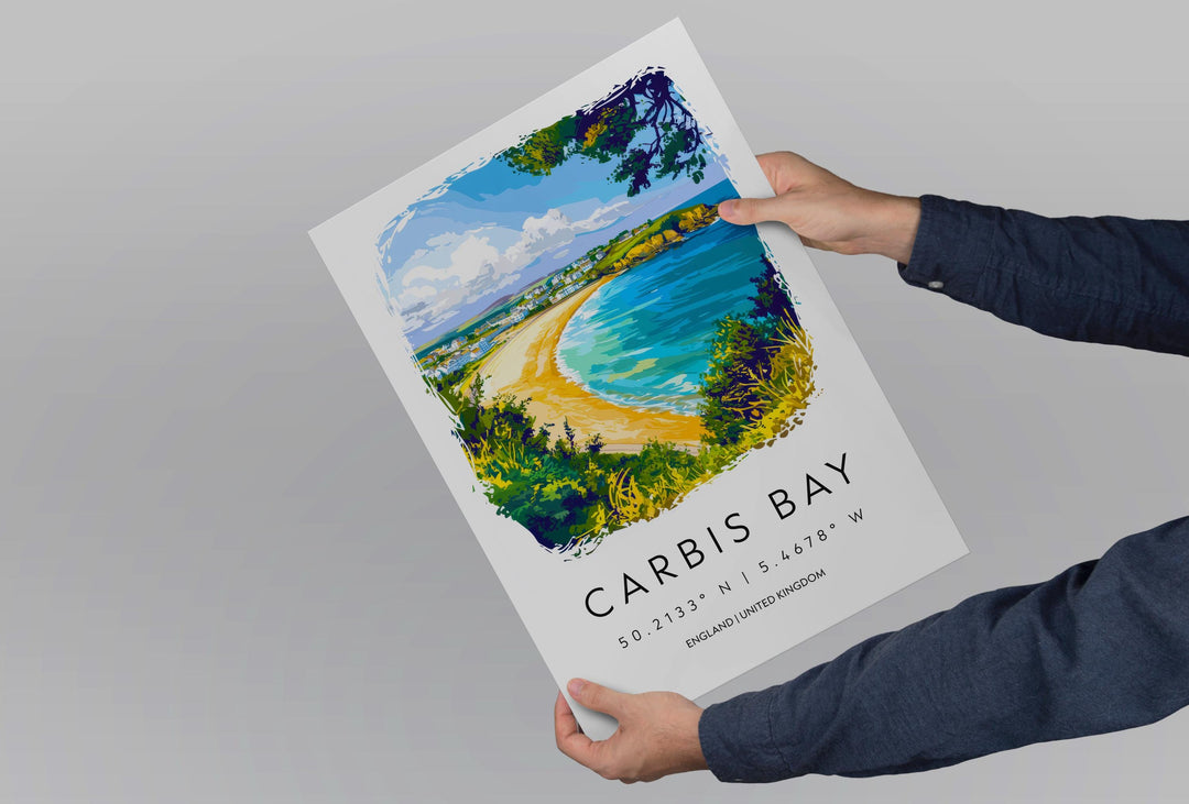 Carbis Bay Watercolor Poster Carbis Bay Cornwall Travel Print Wall Art Carbis Bay Home Decor Carbis Bay Gift Art Lovers UK Beach