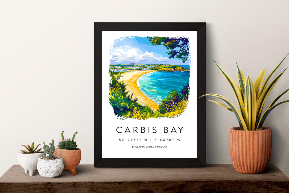 Carbis Bay Watercolor Poster Carbis Bay Cornwall Travel Print Wall Art Carbis Bay Home Decor Carbis Bay Gift Art Lovers UK Beach