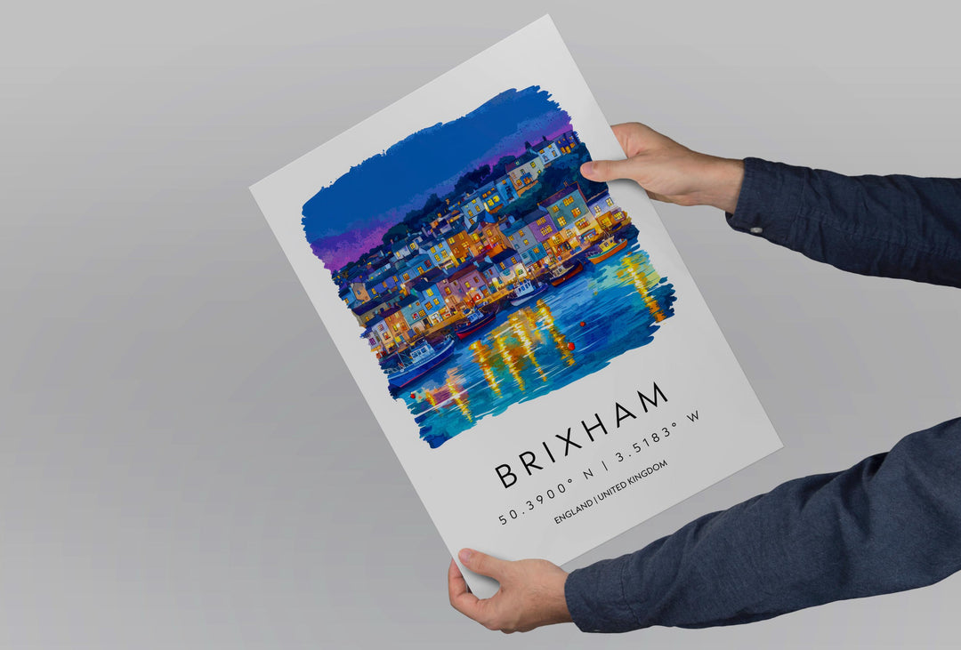 Brixham Watercolor Poster Brixham Devon Travel Print Wall Art Brixham Home Decor Brixham Gift Art Lovers UK Fishing Town