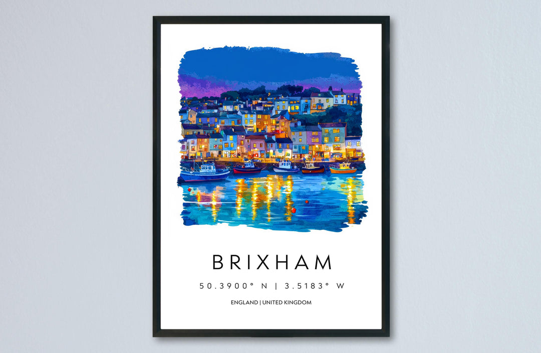 Brixham Watercolor Poster Brixham Devon Travel Print Wall Art Brixham Home Decor Brixham Gift Art Lovers UK Fishing Town