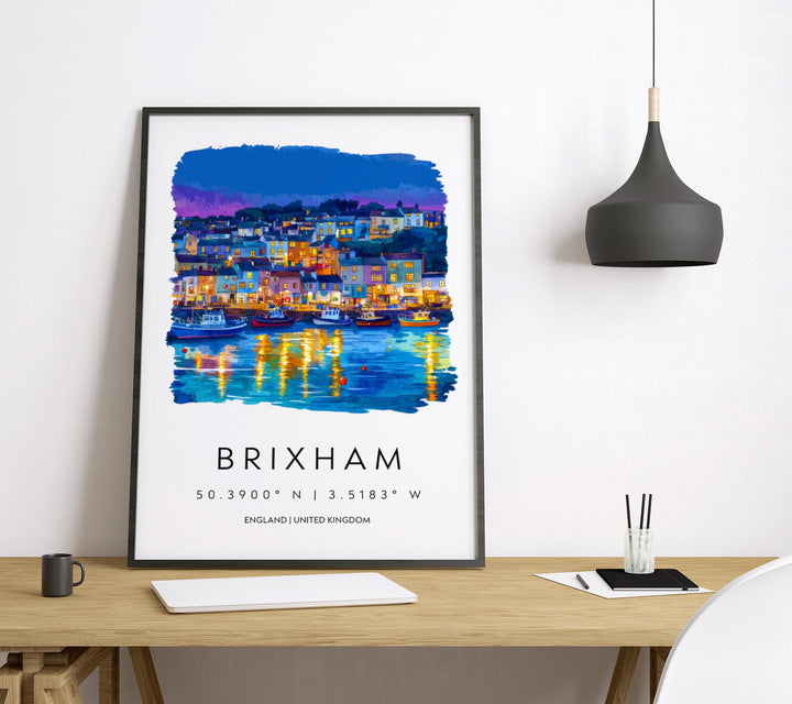 Brixham Watercolor Poster Brixham Devon Travel Print Wall Art Brixham Home Decor Brixham Gift Art Lovers UK Fishing Town