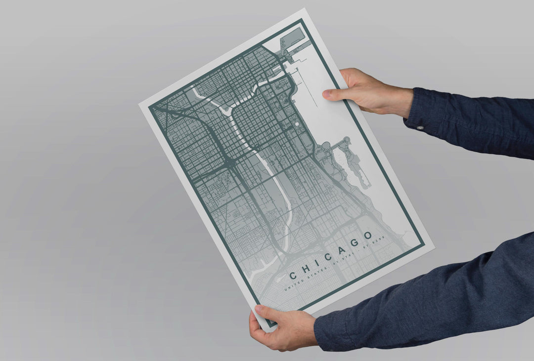 Chicago Map Print (8 COLOURS AVAILABLE) Chicago City Poster Illinois Wall Art Chicago Decor Street Map Art Urban Chicago Illustration Travel
