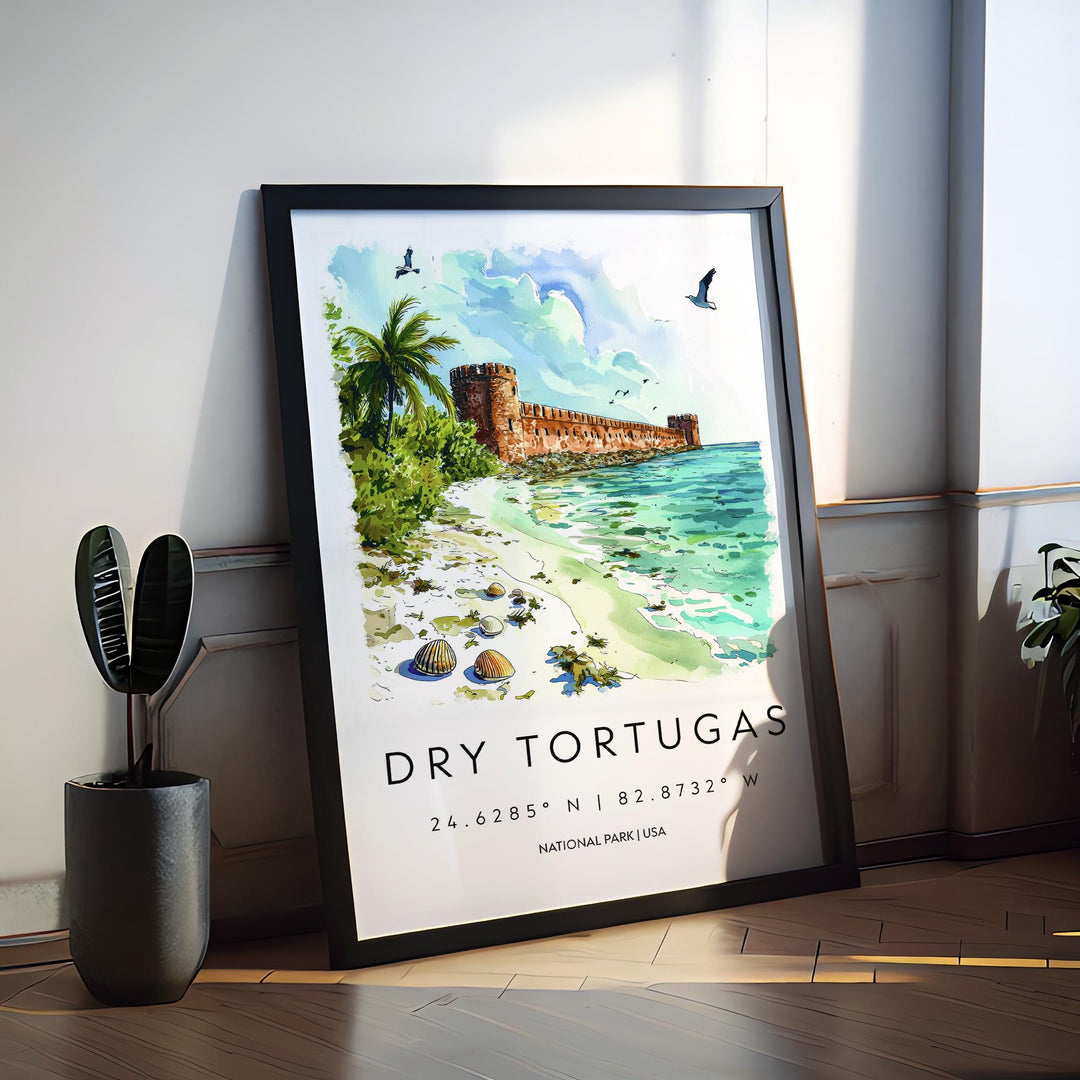 Dry Tortugas Watercolor Poster Dry Tortugas Travel Print Florida Wall Art Dry Tortugas Decor Fort Jefferson Island Ocean Scene Print