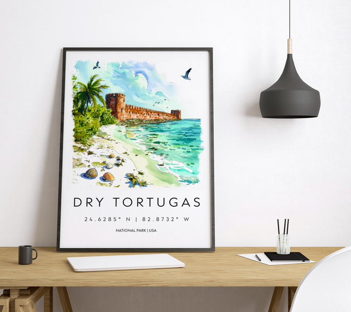 Dry Tortugas Watercolor Poster Dry Tortugas Travel Print Florida Wall Art Dry Tortugas Decor Fort Jefferson Island Ocean Scene Print