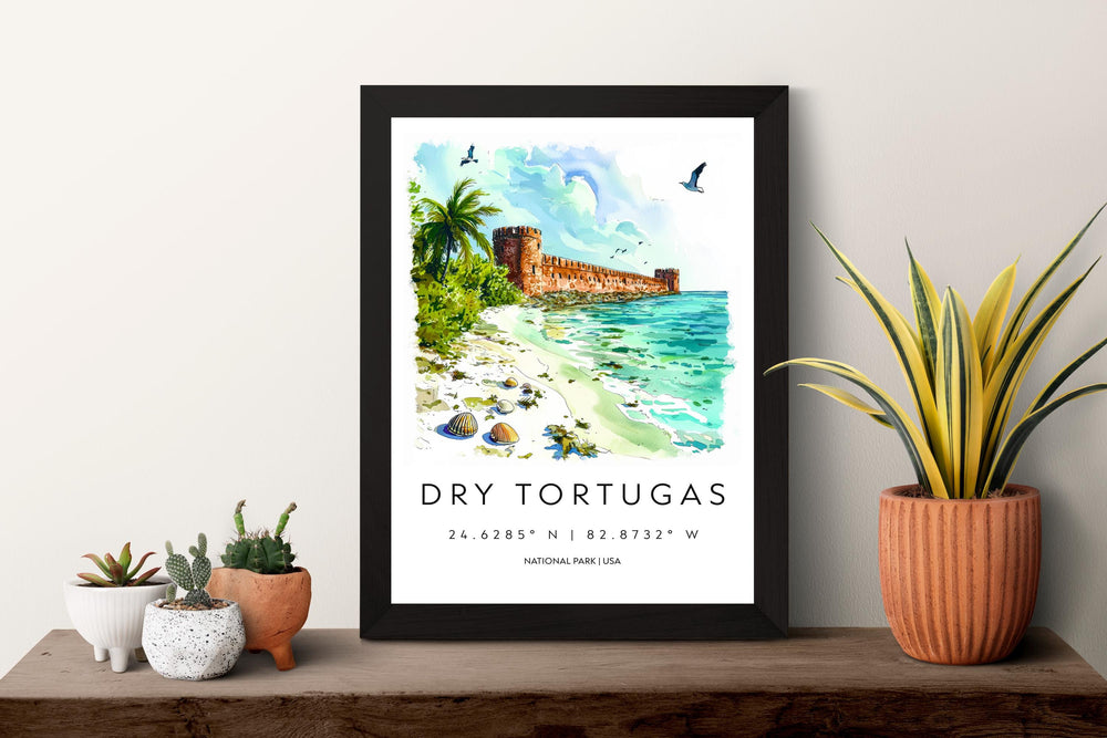 Dry Tortugas Watercolor Poster Dry Tortugas Travel Print Florida Wall Art Dry Tortugas Decor Fort Jefferson Island Ocean Scene Print