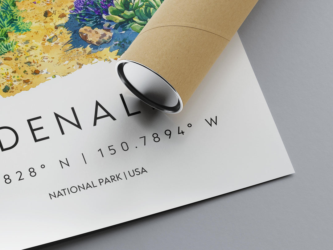 Denali Watercolor Poster Denali Travel Print Alaska Wall Art Denali National Park Decor Mountain Scene Wilderness Landscape Nature Print