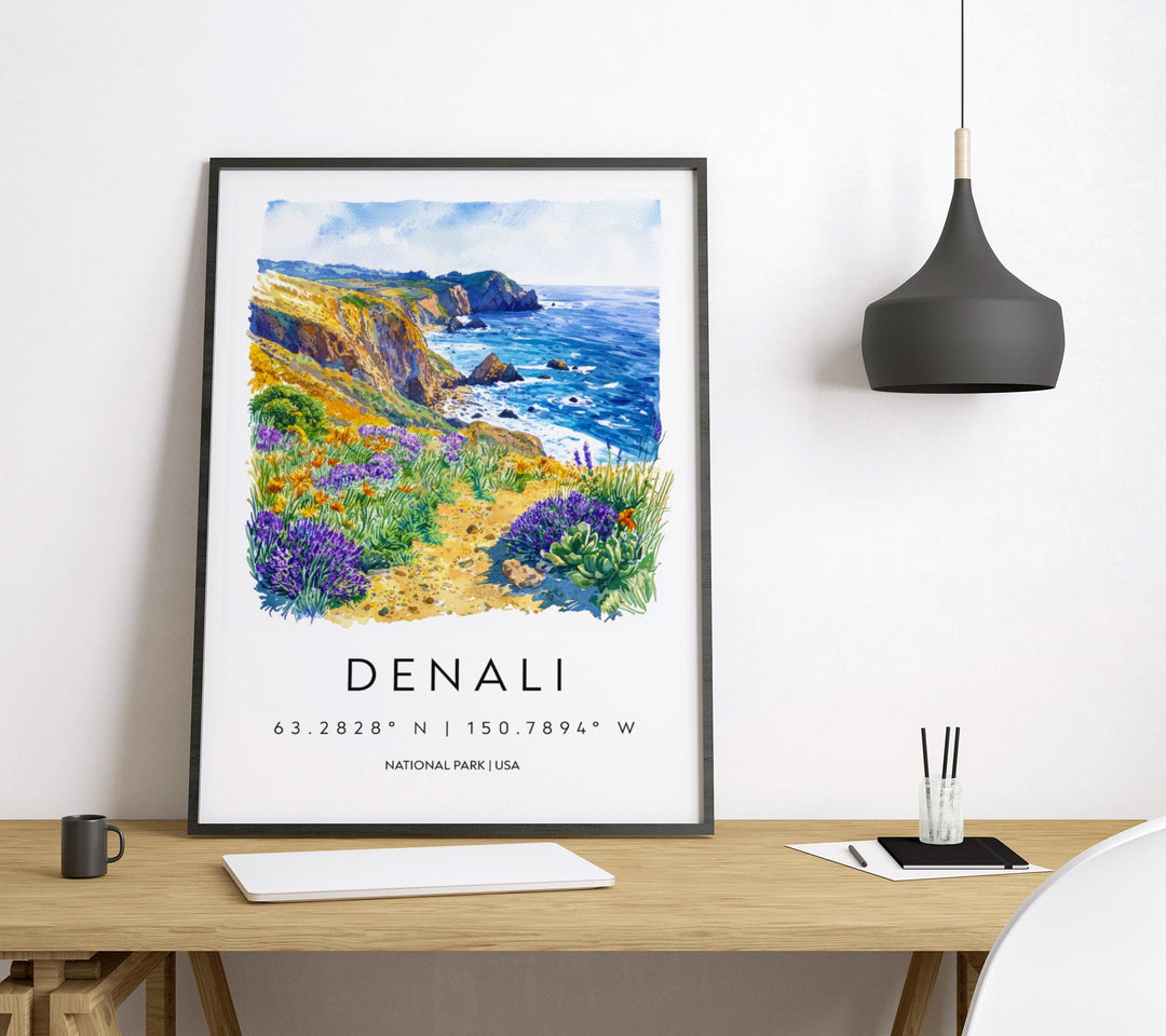 Denali Watercolor Poster Denali Travel Print Alaska Wall Art Denali National Park Decor Mountain Scene Wilderness Landscape Nature Print