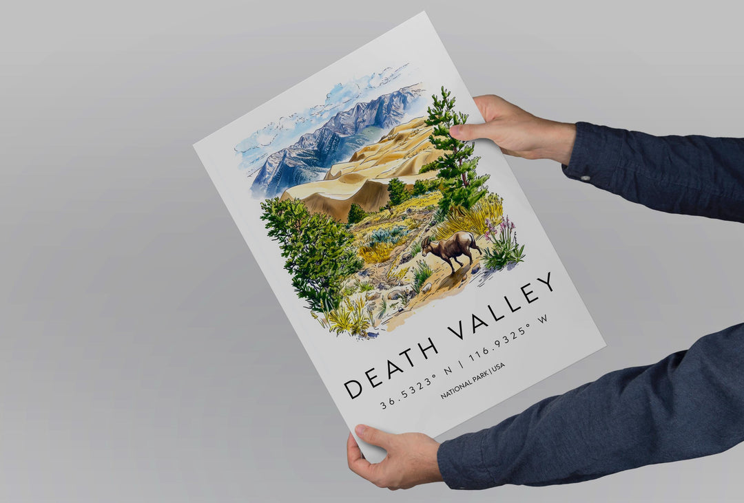 Death Valley Watercolor Poster Death Valley Travel Print California Wall Art Desert Landscape Decor Death Valley Scene Nature Print