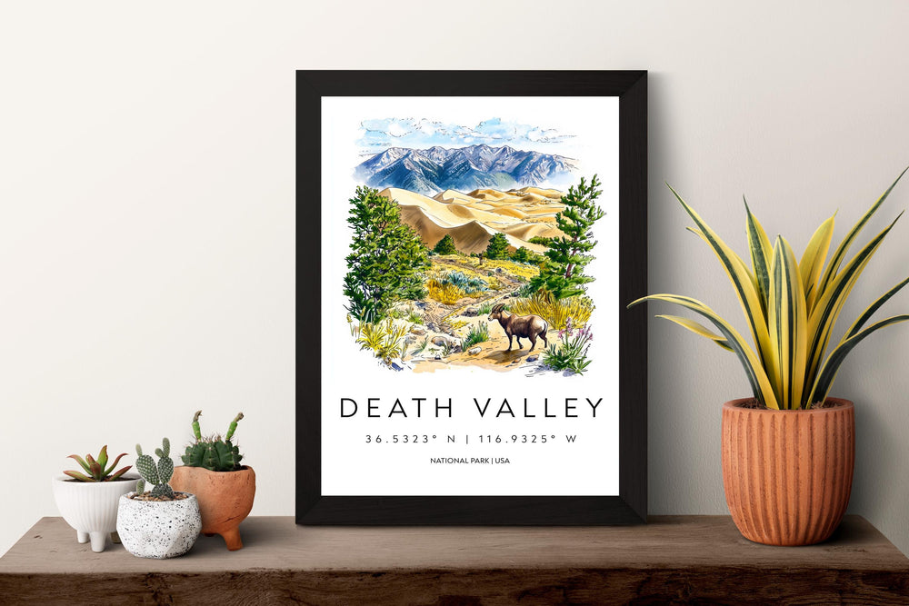 Death Valley Watercolor Poster Death Valley Travel Print California Wall Art Desert Landscape Decor Death Valley Scene Nature Print