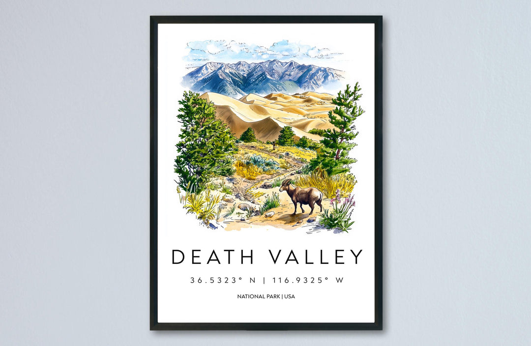 Death Valley Watercolor Poster Death Valley Travel Print California Wall Art Desert Landscape Decor Death Valley Scene Nature Print