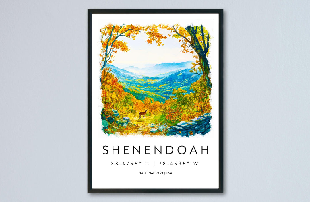 Shenandoah Watercolor Poster Shenandoah Travel Print Virginia Wall Art National Park Decor Skyline Drive Nature Scene Mountain Print