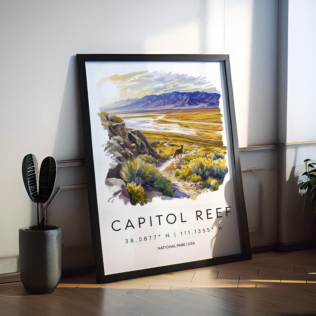 Capitol Reef Watercolor Poster Capitol Reef Travel Print Utah Wall Art Capitol Reef Decor Red Rock Landscape National Park Scene Print