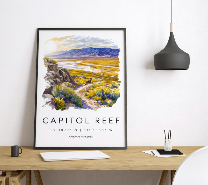 Capitol Reef Watercolor Poster Capitol Reef Travel Print Utah Wall Art Capitol Reef Decor Red Rock Landscape National Park Scene Print