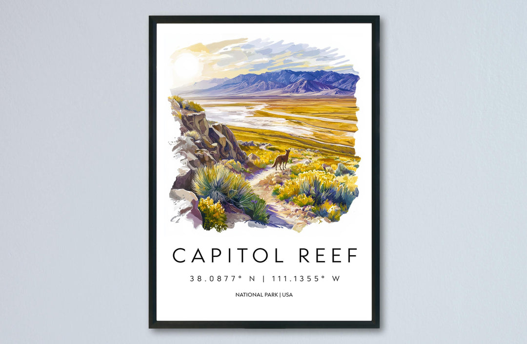 Capitol Reef Watercolor Poster Capitol Reef Travel Print Utah Wall Art Capitol Reef Decor Red Rock Landscape National Park Scene Print