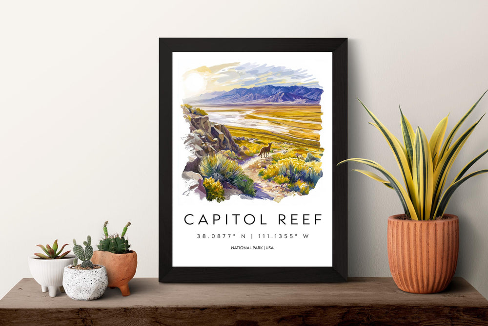 Capitol Reef Watercolor Poster Capitol Reef Travel Print Utah Wall Art Capitol Reef Decor Red Rock Landscape National Park Scene Print