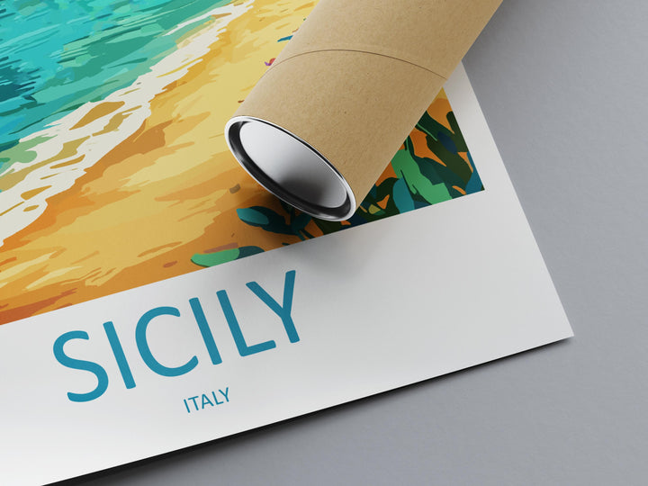 Sicily Travel Poster Italy Wall Art Island Coast Print Mediterranean View Illustration Historic Decor Sicily Gift Souvenir Scene