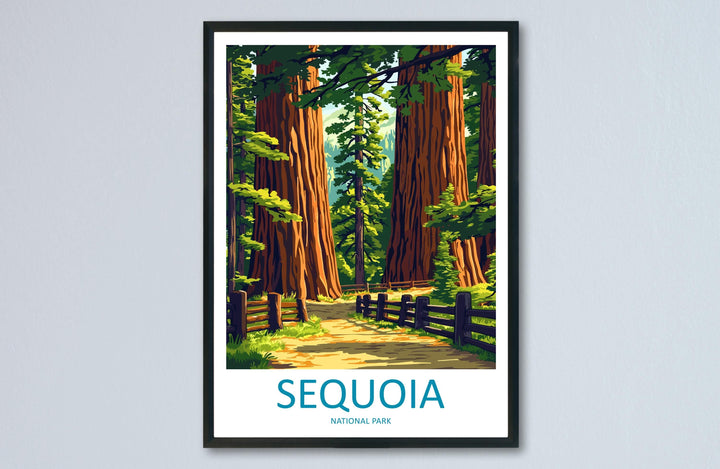 Sequoia National Park Travel Poster California Wall Art Redwood Forest Print Mountain View Illustration Sequoia Gift Souvenir Scene