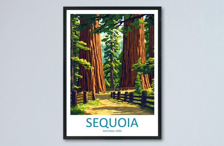 Sequoia National Park Travel Poster California Wall Art Redwood Forest Print Mountain View Illustration Sequoia Gift Souvenir Scene