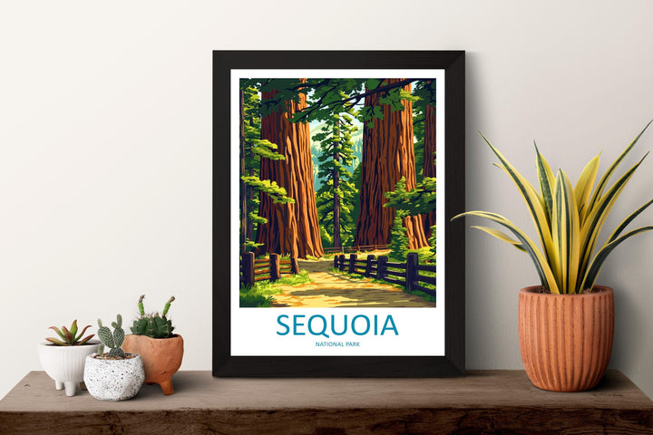 Sequoia National Park Travel Poster California Wall Art Redwood Forest Print Mountain View Illustration Sequoia Gift Souvenir Scene
