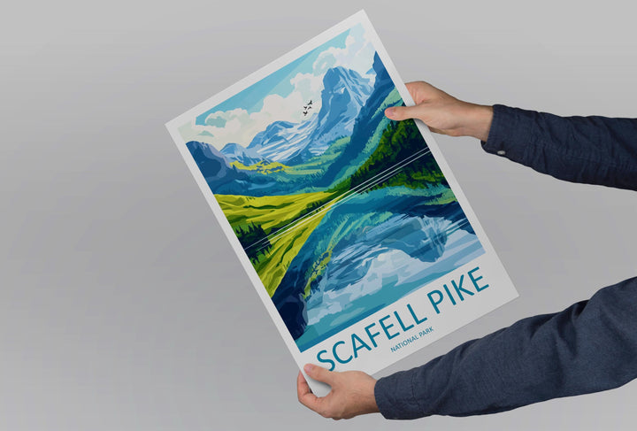 Scafell Pike Travel Poster England Wall Art Mountain Peak Print Lake District View Illustration Hiking Decor Scafell Gift Souvenir