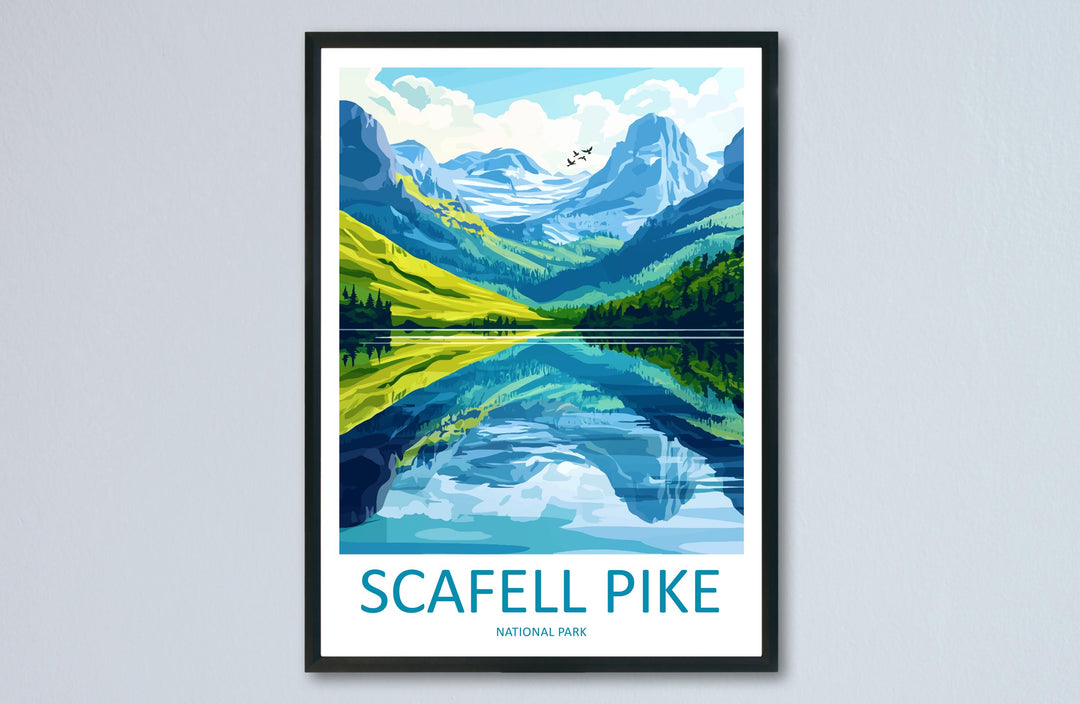 Scafell Pike Travel Poster England Wall Art Mountain Peak Print Lake District View Illustration Hiking Decor Scafell Gift Souvenir