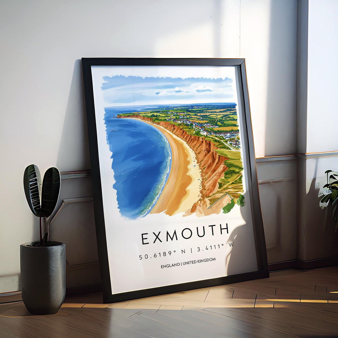 Exmouth Watercolor Poster Exmouth Devon Travel Print Wall Art Exmouth Home Decor Exmouth Gift Art Lovers UK Coastal Town