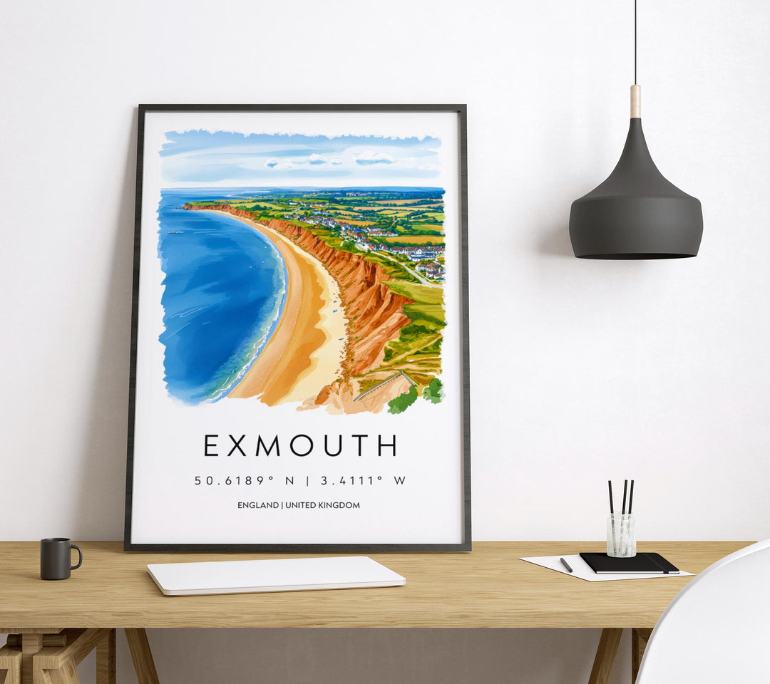 Exmouth Watercolor Poster Exmouth Devon Travel Print Wall Art Exmouth Home Decor Exmouth Gift Art Lovers UK Coastal Town