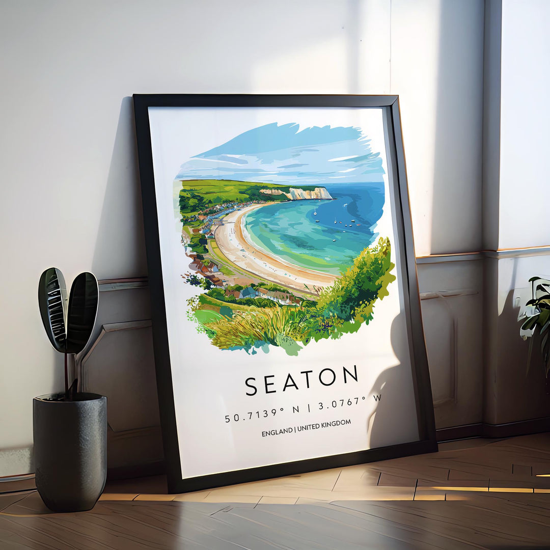 Seaton Watercolor Poster Seaton Devon Travel Print Wall Art Seaton Home Decor Seaton Gift Art Lovers UK Coastal Town