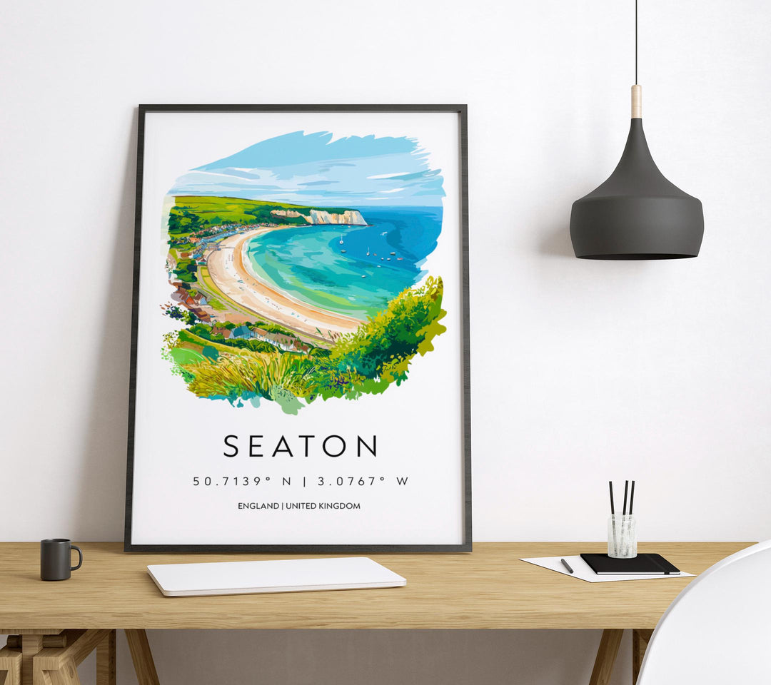 Seaton Watercolor Poster Seaton Devon Travel Print Wall Art Seaton Home Decor Seaton Gift Art Lovers UK Coastal Town