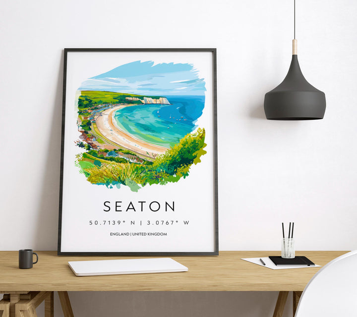 Seaton Watercolor Poster Seaton Devon Travel Print Wall Art Seaton Home Decor Seaton Gift Art Lovers UK Coastal Town