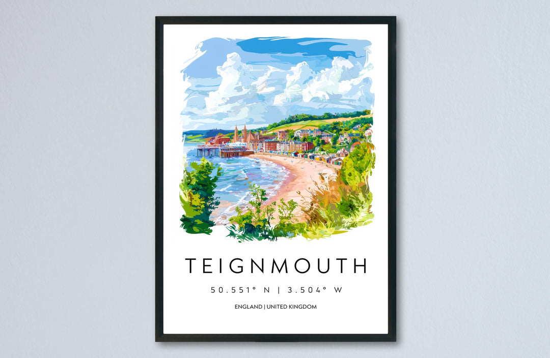 Teignmouth Watercolor Poster Teignmouth Devon Travel Print Wall Art Teignmouth Home Decor Teignmouth Gift Art Lovers UK Coastal Town