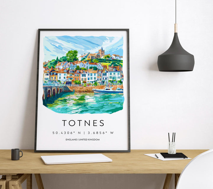 Totnes Watercolor Poster Totnes Devon Travel Print Wall Art Totnes Home Decor Totnes Gift Art Lovers UK Quirky Town