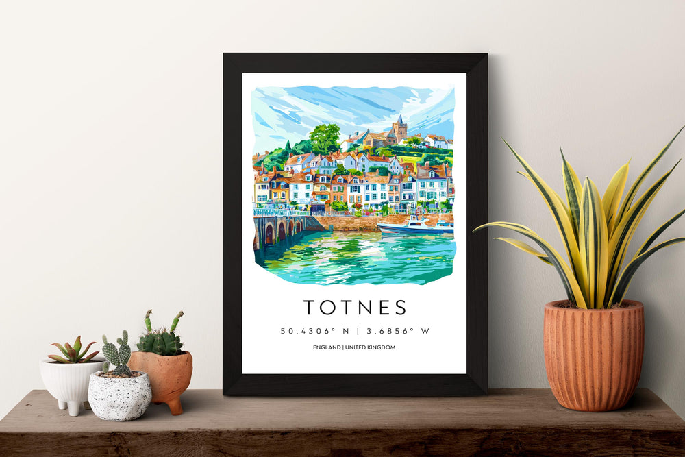 Totnes Watercolor Poster Totnes Devon Travel Print Wall Art Totnes Home Decor Totnes Gift Art Lovers UK Quirky Town